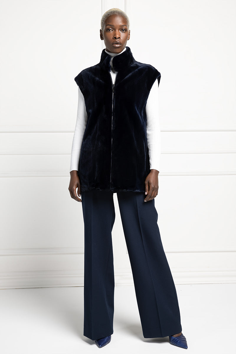 Cappotto in Tessuto con gilet in visone rasato